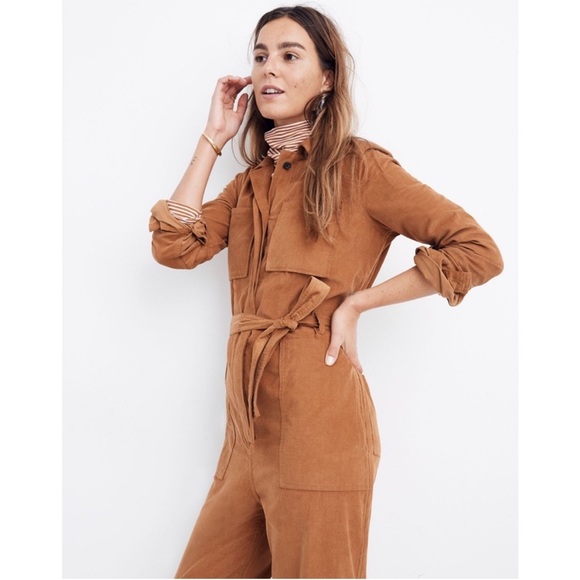 Madewell corduroy belted jumpsuit coveralls in Burnt Sienna - size 00 - Picture 2 of 7